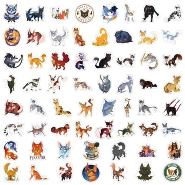 60pcs Warriors Cat Stickers for Kids - Vinyl Waterproof Decals