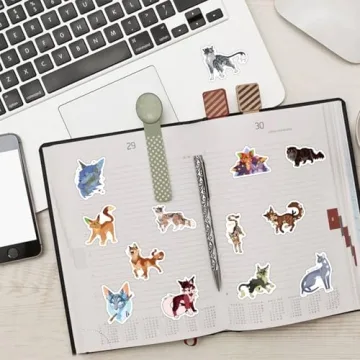60pcs Warriors Cat Stickers for Kids - Vinyl Waterproof Decals