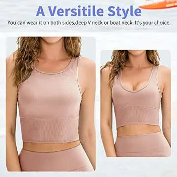 Workout Crop Tank Tops for Women Solid Comfort Sleeveless Shirts for Casual Sports Fitness Yoga Reversible Ribbed Tops Pink M