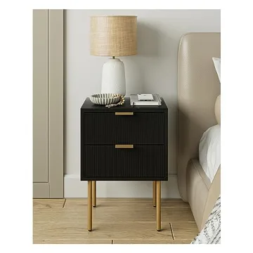 AEPOALUA Nightstand: Stylish Small Bedside Table with Gold Frame