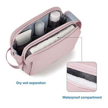 BAGSMART Toiletry Bag for Men, Travel Toiletry Organizer Dopp Kit Water-resistant Shaving Bag for Toiletries Accessories, Door Room Essentials,Pink-large