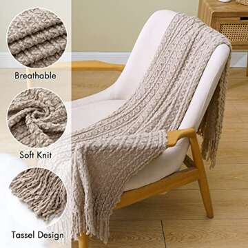 MIULEE Beige Throw Blanket Cozy Knitted Decorative Blanket