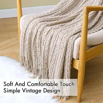 MIULEE Beige Throw Blanket Cozy Knitted Decorative Blanket