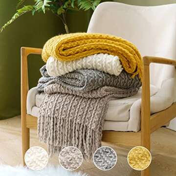 MIULEE Beige Throw Blanket Cozy Knitted Decorative Blanket