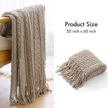 MIULEE Beige Throw Blanket Cozy Knitted Decorative Blanket