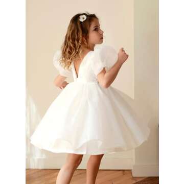 JOJECO White Wedding Flower Girl Dresses for Teen Girls Short Tutu Birthday Formal Graduation Dresse...