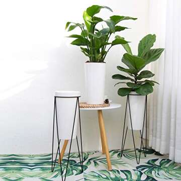 Ten-stone 2 Packs 21" Metal Stand with 6.7" Self Watering Pots,Corner Pots for Plants,Simple Design, Suitable for Indoor and Garden (Large, White)