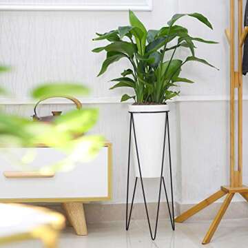 Ten-stone 2 Packs 21" Metal Stand with 6.7" Self Watering Pots,Corner Pots for Plants,Simple Design, Suitable for Indoor and Garden (Large, White)