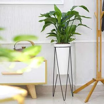 Ten-stone 2 Packs 21" Metal Stand with 6.7" Self Watering Pots,Corner Pots for Plants,Simple Design, Suitable for Indoor and Garden (Large, White)