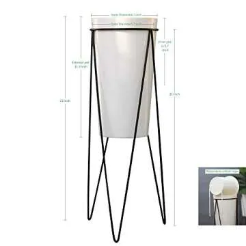Ten-stone 2 Packs 21" Metal Stand with 6.7" Self Watering Pots,Corner Pots for Plants,Simple Design, Suitable for Indoor and Garden (Large, White)
