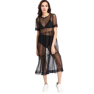 Floerns Women's Sheer Mesh Dress Beach Swimwear See Through Cover Ups A Black XXXL