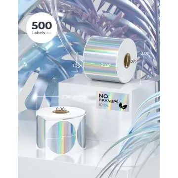 MUNBYN 2" Circle Holographic Thermal Label Stickers for Stunning Gift Wrapping and Custom Branding