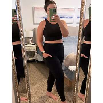 HeyNuts Leggings with Pockets for Women, High Waisted 7/8 Leggings Tummy Control Compression Workout Buttery Soft Pants 25'' Black XL(14)