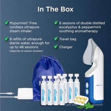 Mypurmist Cordless Ultrapure Steam Inhaler - Handheld Steamer, Vaporizer & Humidifier for Sinus Relief, Nasal Congestion, Cold & Cough, & Vocal Care for Singers (Premium Kit)