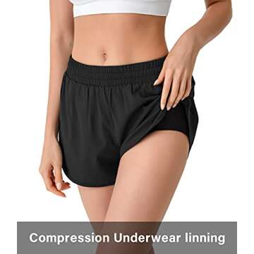 Benirap Womens Shorts Quick-Dry Running Shorts Sports Layer Elastic Waist Workout Athletic Shorts with Zipper Pocket 2"