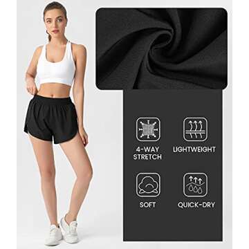 Benirap Womens Shorts Quick-Dry Running Shorts Sports Layer Elastic Waist Workout Athletic Shorts with Zipper Pocket 2"