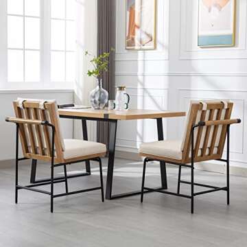 DUOMAY Mid-Century Modern Dining Chairs Set of 4, PU Leather Side Chair with Rear Handle, Armless Chair with Metal Legs for Kitchen Dining Room Living Room Vanity, Beige