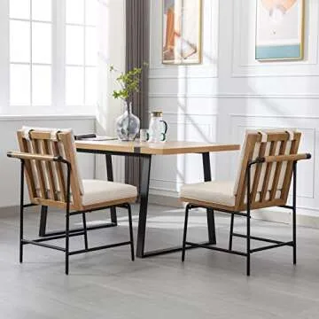 DUOMAY Mid-Century Modern Dining Chairs Set of 4, PU Leather Side Chair with Rear Handle, Armless Chair with Metal Legs for Kitchen Dining Room Living Room Vanity, Beige