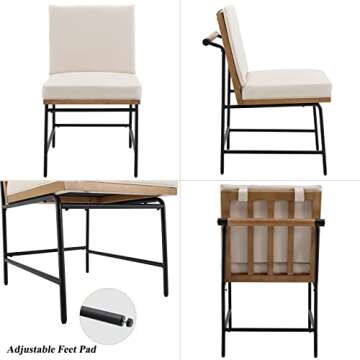 DUOMAY Mid-Century Modern Dining Chairs Set of 4, PU Leather Side Chair with Rear Handle, Armless Chair with Metal Legs for Kitchen Dining Room Living Room Vanity, Beige