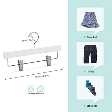 Nature Smile 11.8'' Kids Baby Toddler Children Solid Wooden Pants Hangers,Wood Skirts Hangers,Trouse...