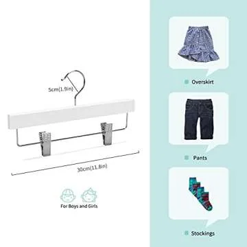 Nature Smile 11.8'' Kids Baby Toddler Children Solid Wooden Pants Hangers,Wood Skirts Hangers,Trouse...