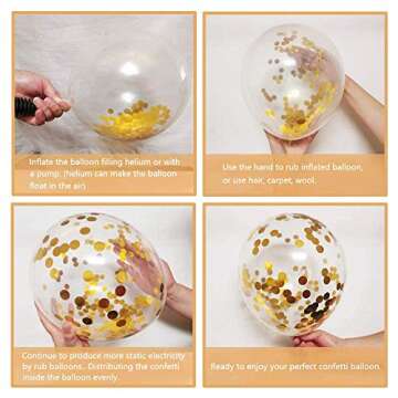 Black and Gold Confetti Balloons, 50 Pack 12inch White Latex Party Balloon Set with Gold Ribbon for New Year Graduation Birthday Baby Shower Decorations