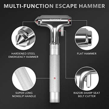 OUDEW Car Safety Hammer, Car Glass Breaker with Seat Belt Cutter, Automotive Escape Tool, Metal Window Breaker, Emergecy Safety Hammer for Car Accidents (Silver)