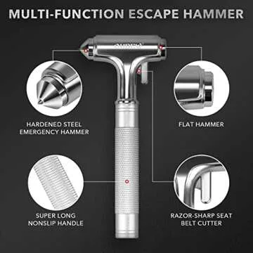 OUDEW Car Safety Hammer, Car Glass Breaker with Seat Belt Cutter, Automotive Escape Tool, Metal Window Breaker, Emergecy Safety Hammer for Car Accidents (Silver)