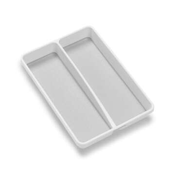 madesmart Classic Mini Utensil Tray, Soft Grip, Non-Slip Kitchen Drawer Organizer, 2 Compartments, Multi-Purpose Home Organization, BPA Free, White