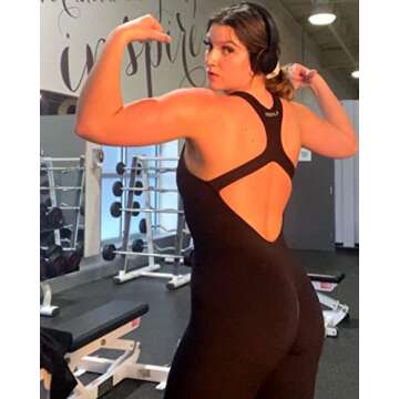 AUROLA Power Workout Jumpsuit for Women Yoga Gym Seamless One Piece Racerback Tummy Control Padded Bra Jumpsuit,Black，XS