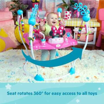 Bright Starts Disney Baby MINNIE MOUSE PeekABoo Baby Activity Center Jumper with 8 Toys, Lights & Sounds, 360-Degree Seat, 6-12 Months (Pink/Blue)