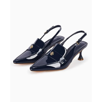 Coutgo Women's Pointed Toe Kitten Heel Sandals Navy