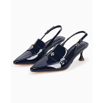Coutgo Women's Pointed Toe Kitten Heel Sandals Navy