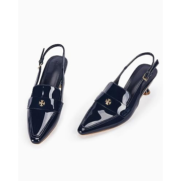 Coutgo Women's Pointed Toe Kitten Heel Sandals Navy