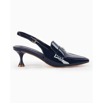 Coutgo Women's Pointed Toe Kitten Heel Sandals Navy