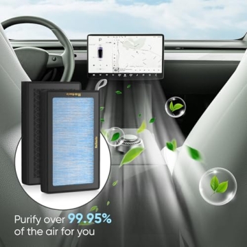 Reilauto Tesla Model 3 Model Y Cabin Air Filter Accessories, 2 Pack H13 HEPA Filter Replacement with...