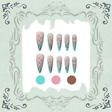 VOTACOS Press on Nails Long Stiletto Fake Nails Baby Blue False Nails with Sakura Design Matte Full Cover Stick on Nails for Women