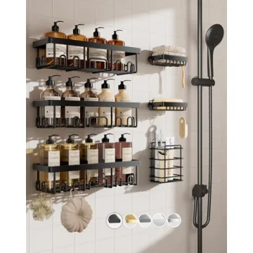 Veken Adhesive Shower Caddy 6-Pack, Large Capacity Bathroom Organizers and Storage, Rustproof Shelve...