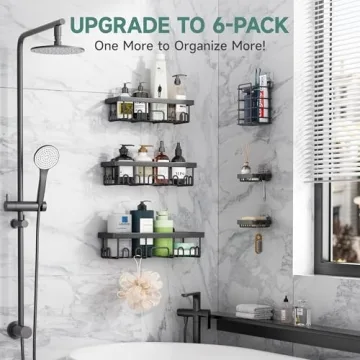 Veken Adhesive Shower Caddy 6-Pack for Modern Bathrooms