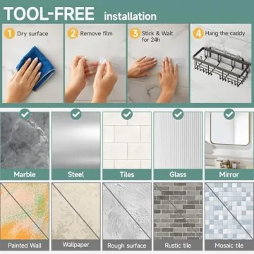 Veken Adhesive Shower Caddy 6-Pack for Modern Bathrooms