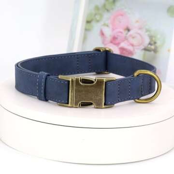 Didog Soft Leather Dog Collar, Durable Heavy Duty Dog Collars with Quick Release Metal Buckle, Adjustable Pet Collar Leather for Small Dogs, Blue, S