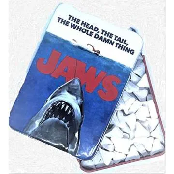 Jaws Amity Island Candy - One (1) Collectible Jaws Movie Poster Tin- Shark Teeth Shape - Sour Cherry Flavor