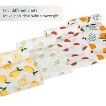 Baby Swaddle Blanket Upsimples Unisex Swaddle Wrap Soft Silky Bamboo Muslin Swaddle Blankets Receiving Blanket for Boys and Girls, 47 x 47 inches, Set of 4-Lemon/Kiwi Fruit/Watermelon/Orange