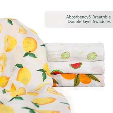 Baby Swaddle Blanket Upsimples Unisex Swaddle Wrap Soft Silky Bamboo Muslin Swaddle Blankets Receiving Blanket for Boys and Girls, 47 x 47 inches, Set of 4-Lemon/Kiwi Fruit/Watermelon/Orange