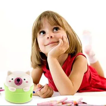 SZJHXIN Pencil Sharpener, Pack of 4 Pencil Sharpener Manual Cute Cartoon Bear Colored Hand Held Pencil Sharpeners with Lid, Double Holes for Kids and School Plastic Cute Pencil Sharpener