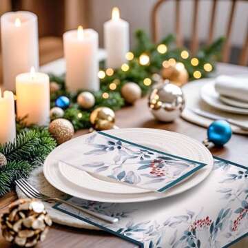WRAPAHOLIC 50Pcs Christmas Guest Napkins - 3 Ply Watercolor Holly Disposable Guest Napkin for Christmas Party Supplies Tableware, Xmas Holiday Party Decorative Towels - 4.3 x 7.9 In