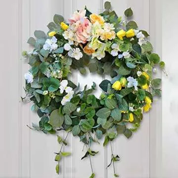 WANNA-CUL 24 Inch Spring Summer Hydrangea Wreath