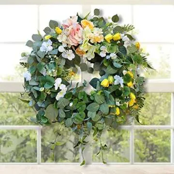 WANNA-CUL 24 Inch Spring Summer Hydrangea Wreath