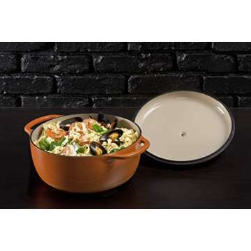 Lodge 6 Quart Enameled Cast Iron Dutch Oven with Lid – Dual Handles – Oven Safe up to 500° F or on Stovetop - Use to Marinate, Cook, Bake, Refrigerate and Serve – Pumpkin