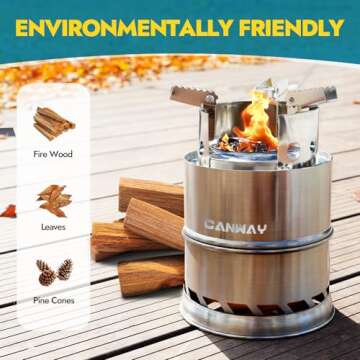 CANWAY Camping Stove, Wood Stove/Backpacking Survival Stove, Windproof Anti-Slip Portable Stainless Steel Wood Burning Stove with Nylon Carry Bag for Outdoor Backpacking Hiking Traveling Picnic BBQ
